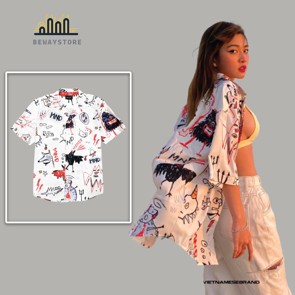 Áo Sơ mi MEN.DE CARTOON tay lỡ unisex nam nữ form rộngHình In Cực Chất