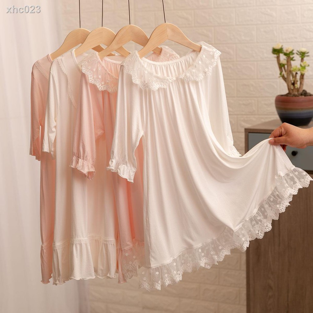 ▧Đầm Ngủ Lụa Dài Tay Phối Ren Xinh Xắn Theo Phong Cách Xuân Thu Dành Cho Bé Gái