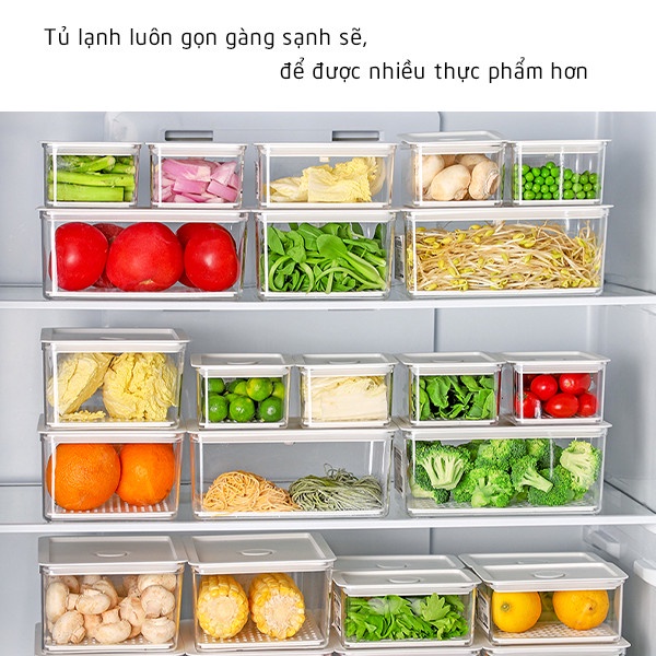 Hộp Bảo Quản Thực Phẩm Tủ Lạnh Hút Chân Không Trong Suốt Chất Liệu Nhựa ABS An Toàn Cho Sức Khỏe