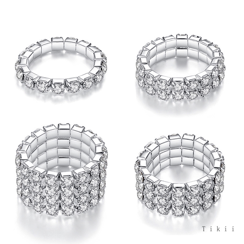 Nhẫn mạ bạc đính đá lấp lánh theo phong cách Hàn Quốc