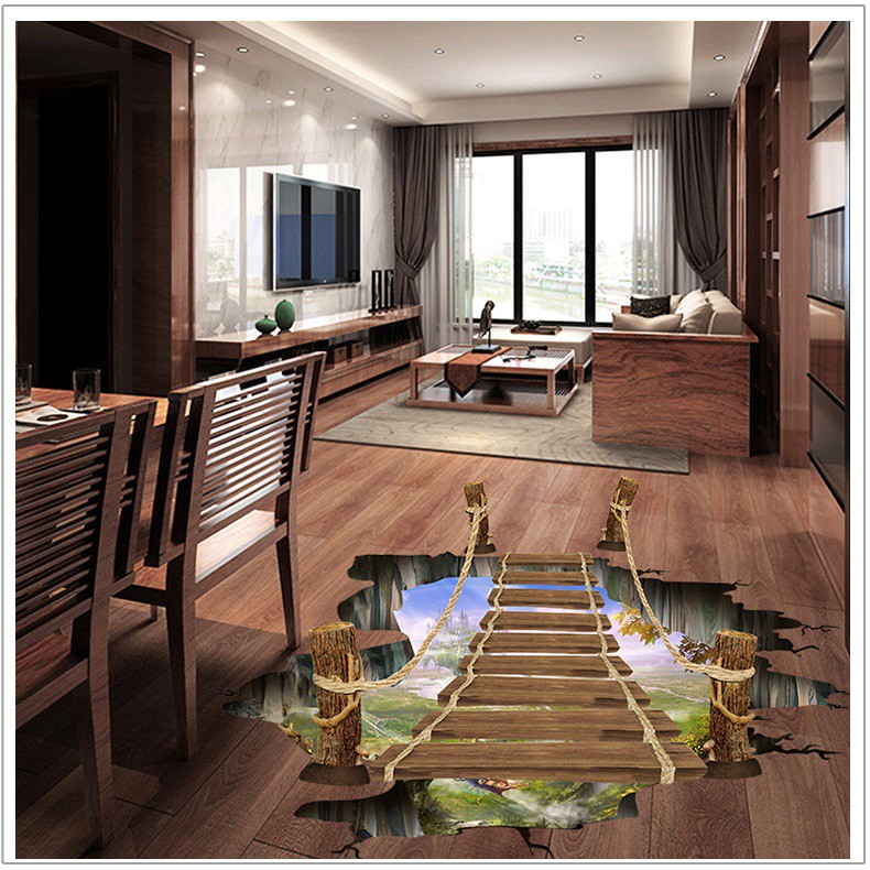 Decal trang trí 3D Cầu treo 2 dán phòng khách đẹp, rẻ AmyShop