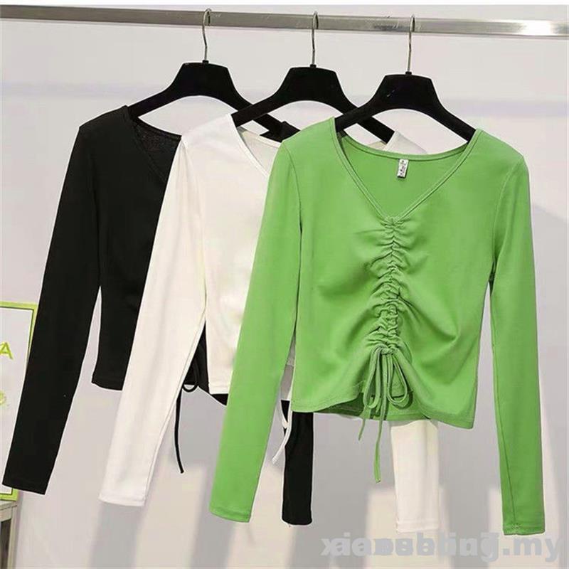 Áo Thun DàI Tay Cổ Chữ V PhốI Dây RúT ThờI Trang Cho Nữ