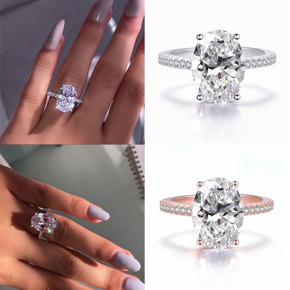 Nhẫn LUOL Thời Trang Cho Nữ|Nhẫn Cưới Đính Đá Hình Oval Lớn
