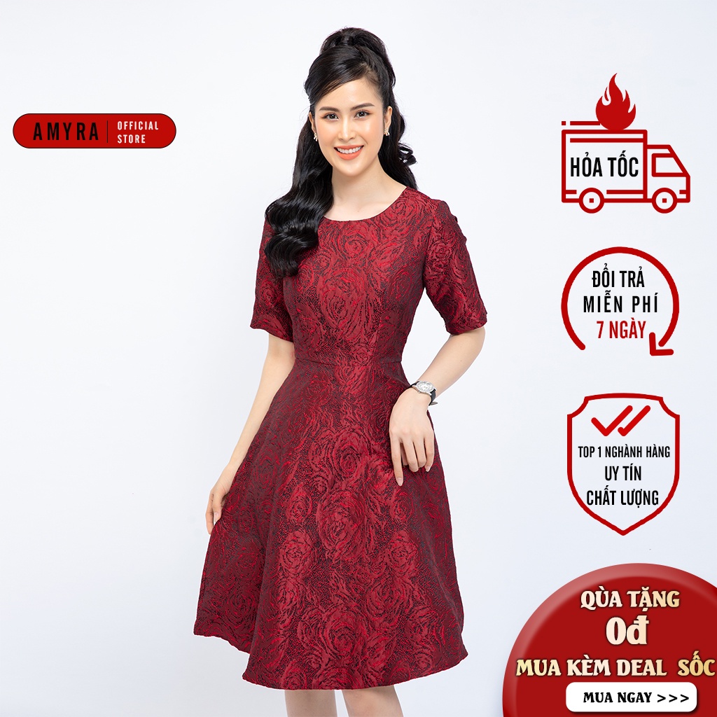 Đầm trung niên sang trọng AMYRA, thiết kế dự tiệc đẹp trẻ trung cao cấp công sở cho mẹ  đi tiệc, đi chơi đủ size da095