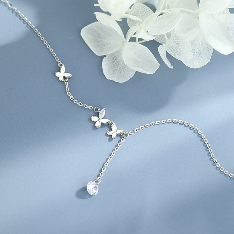 Vòng cổ Mạ Bạc Mặt Bướm Đính Đá Pha Lê Nhã Nhặn