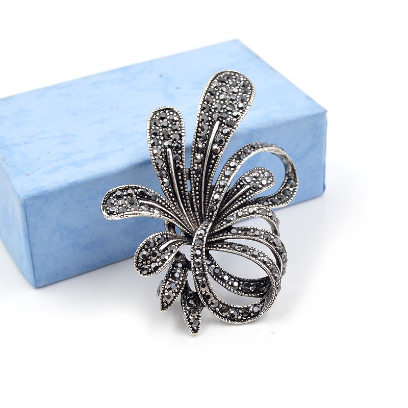 Trâm Cài Áo Hình Nơ Đen Phong Cách Vintage Thanh Lịch Cho Nữ