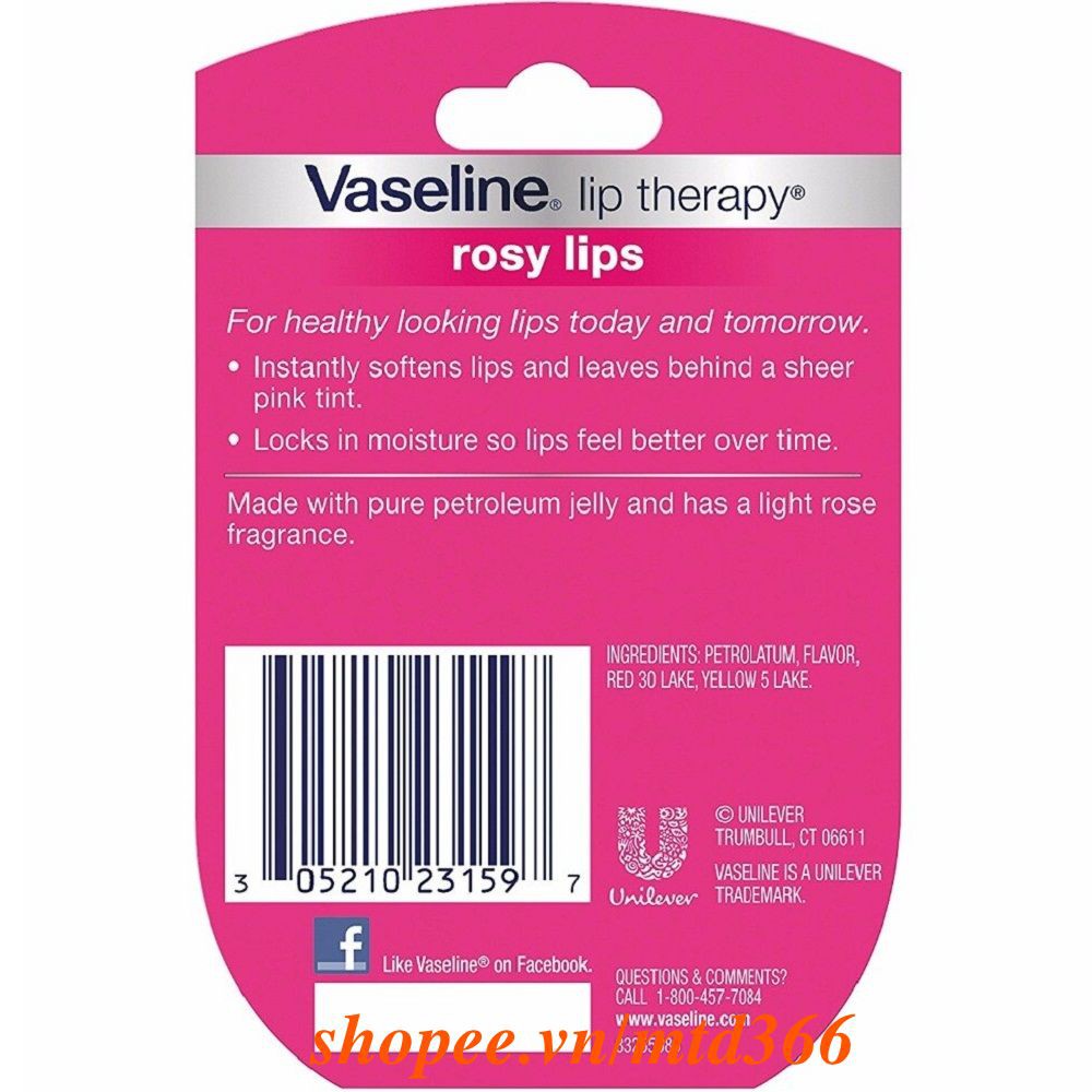 Sáp Dưỡng Môi 7g Vaseline Lip Therapy Rosy Lips Có Màu