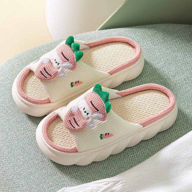 Dép vải bông quai ngang đế giả cói kiểu dáng ulzzang siêu êm,dép bông đi trong nhà hình thú A144 Warm&Cute