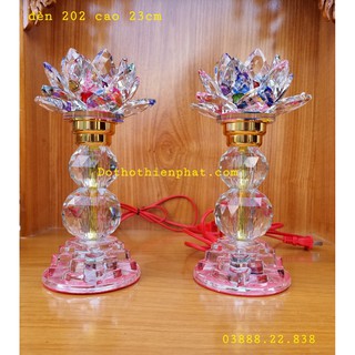 Cặp đèn thờ đá pha lê cao cấp Led tự động đổi 7 màu cao 23cm
