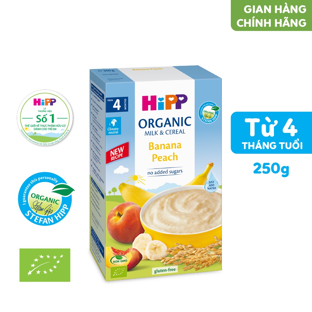 Bột ăn dặm dinh dưỡng Sữa, Chuối, Đào HiPP Organic 250g