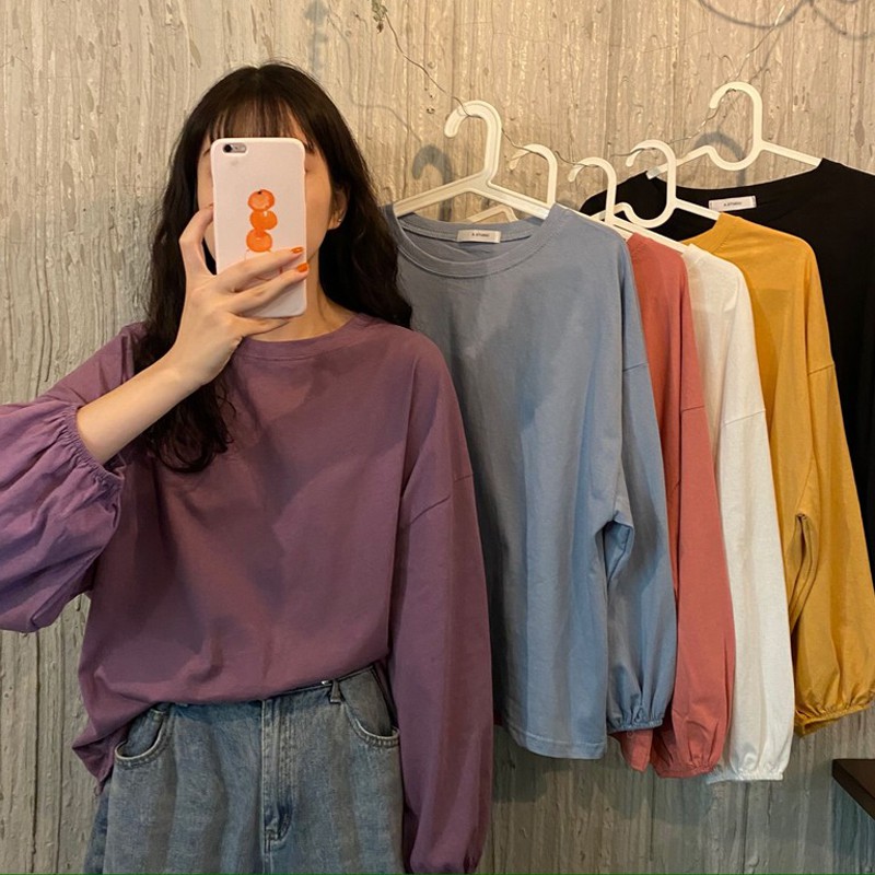 Ready wide-neck Korean style in the wind loose thin sweater sweater long-sleeve T-shirt Shirt