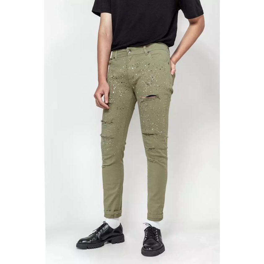 Quần Jean Amand Paint Dot Skinny Jeans - Green/ Beige