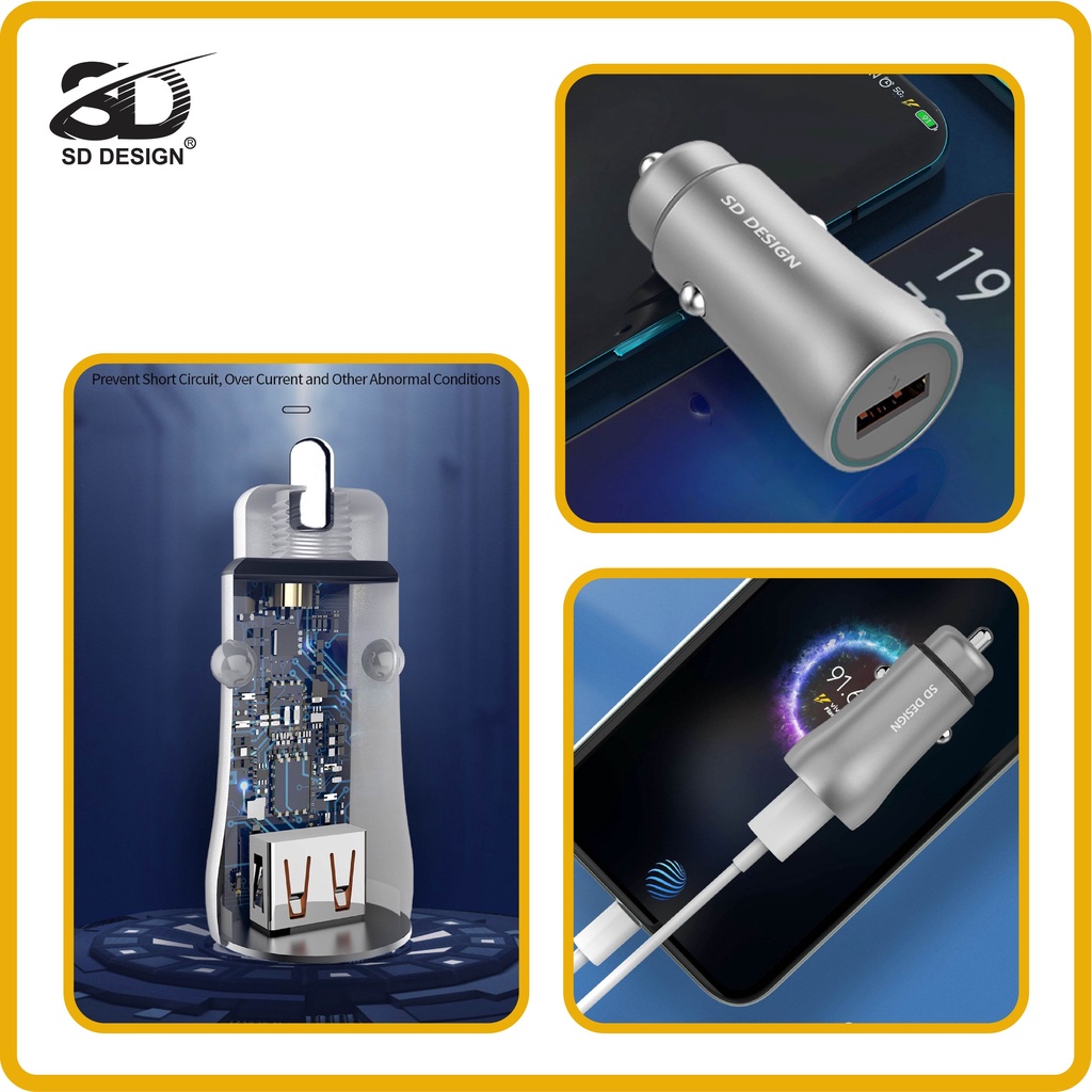 Tẩu sạc nhanh trên ô tô V33, sạc nhanh công suất cao 45W chính hãng SD Design tương thích với tất cả các dòng điện thoại
