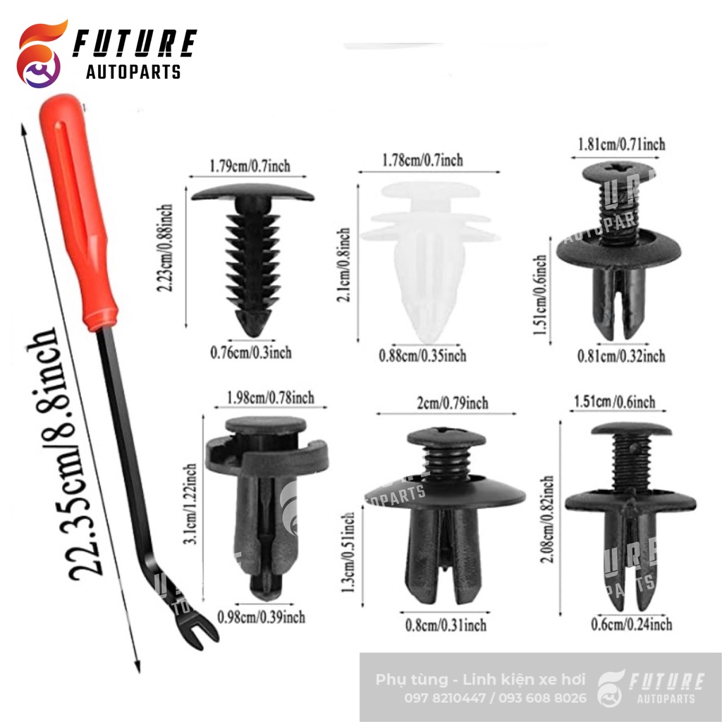 Set 100 chiếc chốt nhựa, vít nhựa 6 loại phổ thông - Future Autoparts