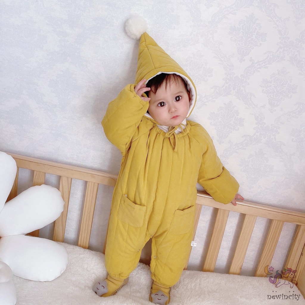 Bộ Jumpsuit Lông Xù Ấm Áp + Mũ Xinh Xắn Đáng Yêu Cho Bé