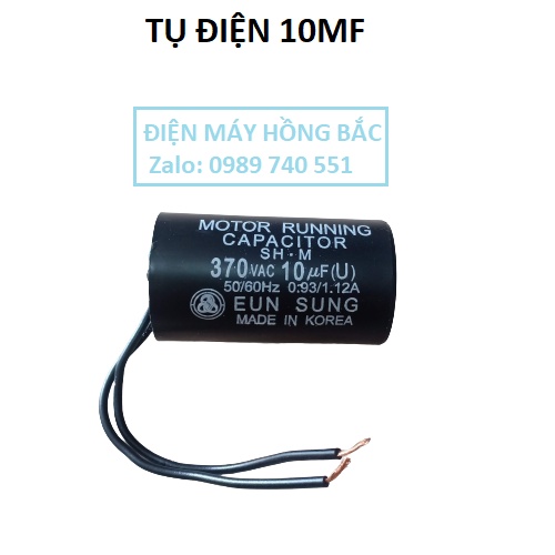 1 tụ điện 10MF 370VAC đen dùng cho bơm nước và thiết bị điện khác