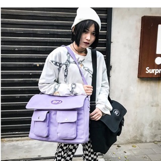 túi chéo vải bố, túi đeo chéo ulzzang đi học cực chất, túi hộp thêu chữ