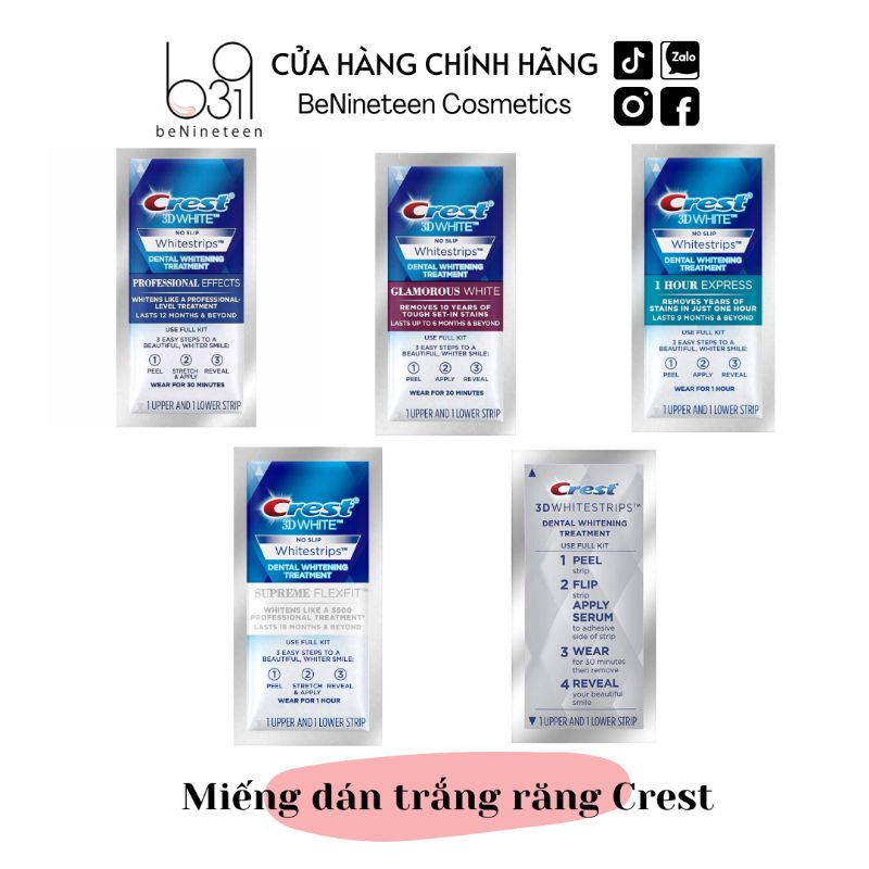 [SẴN, BILL MỸ] Miếng Dán Trắng Răng Crest 3D Whitestrips Glamorous White/Professional/Charcoal Mint [beNinetene]