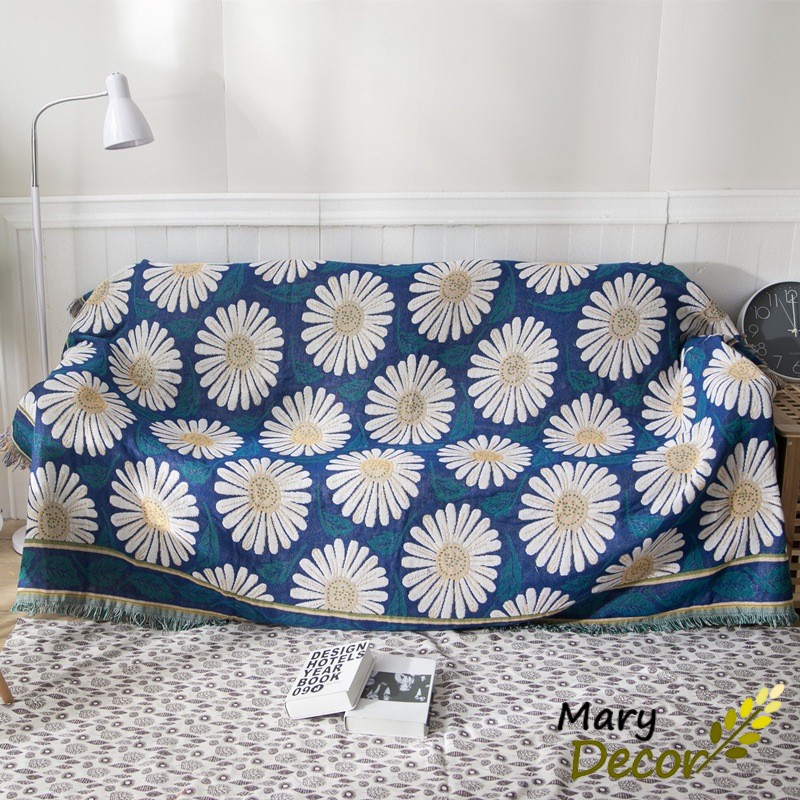 (1.8*2.3m&amp;2.3*2.75m) Khăn phủ ghế sofa vintage nhẹ nhàng tươi sáng Hoa cúc trắng - Blooming Daisy PS05