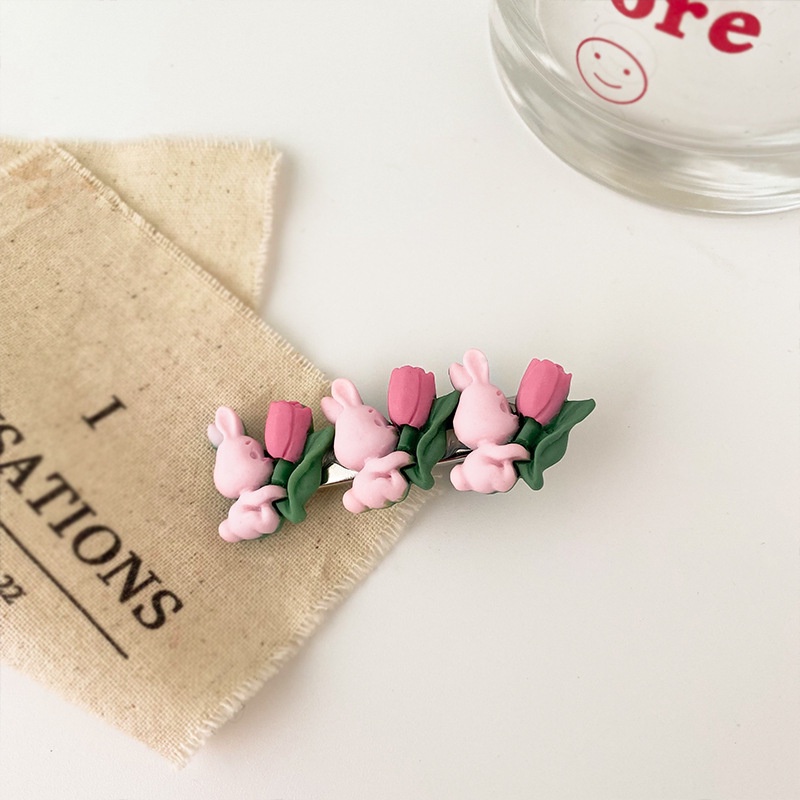 Kẹp Tóc Nhựa Hình Thỏ Đính Hoa Thời Trang Mùa Hè Cho Nữ