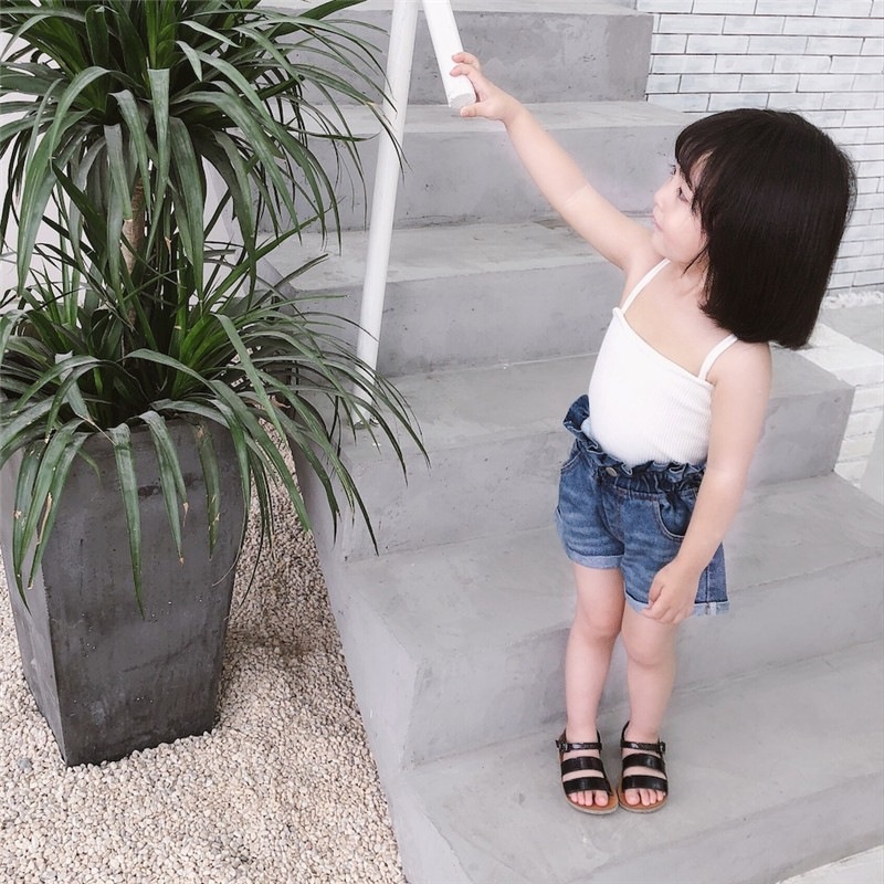 Áo Liền Quần áo croptop Kẻ Sọc Thời Trang Mùa Hè Hàn Quốc Cho Bé Gái 9-36 Tháng sơ sinh