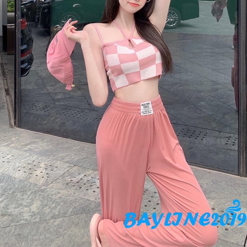 Áo lửng 2 dây cổ chữ V in caro màu tương phản gợi cảm cho nữ