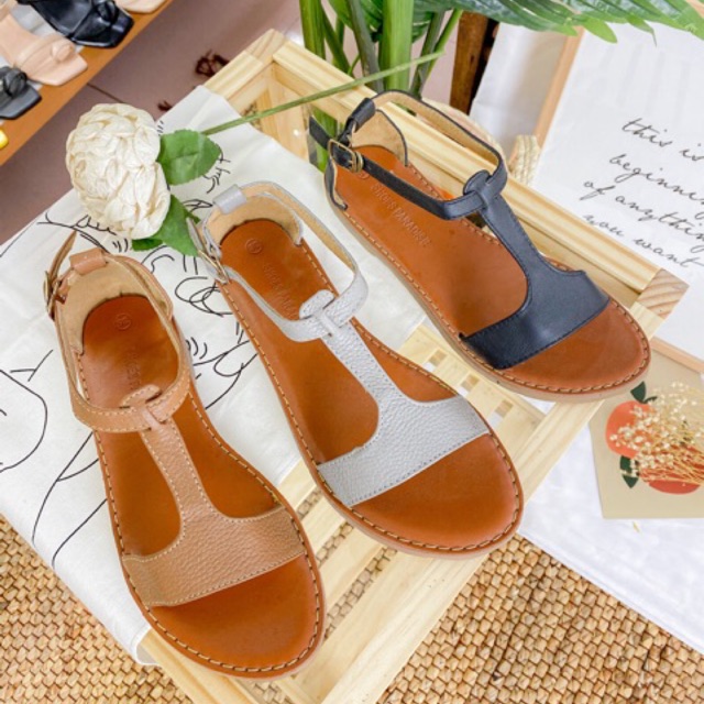 Sandal Nữ Da Bò Chữ T Shoes Paradise Đế Bệt Thời Trang