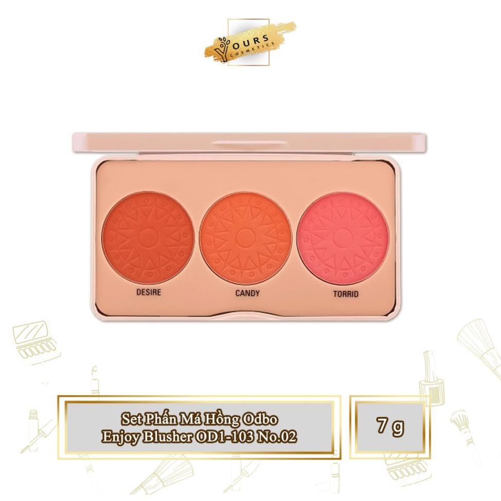 Phấn Má Hồng Odbo Tông Cam Đào Không Nhũ 3 Ô Enjoy Blusher OD1-103 No.02