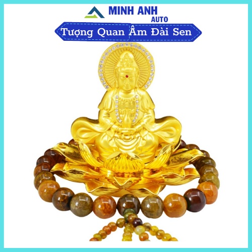 Tượng ngài Quan Thế Âm hai mặt ngồi đài sen đặt xe hơi cao