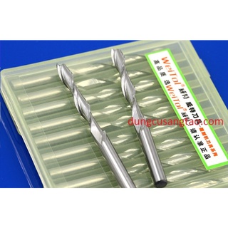 Dao 2 me xoắn phay cắt gỗ, nhựa / Dao cạnh kép cốt 3.17mm Weitol dài cắt 4mm-42mm
