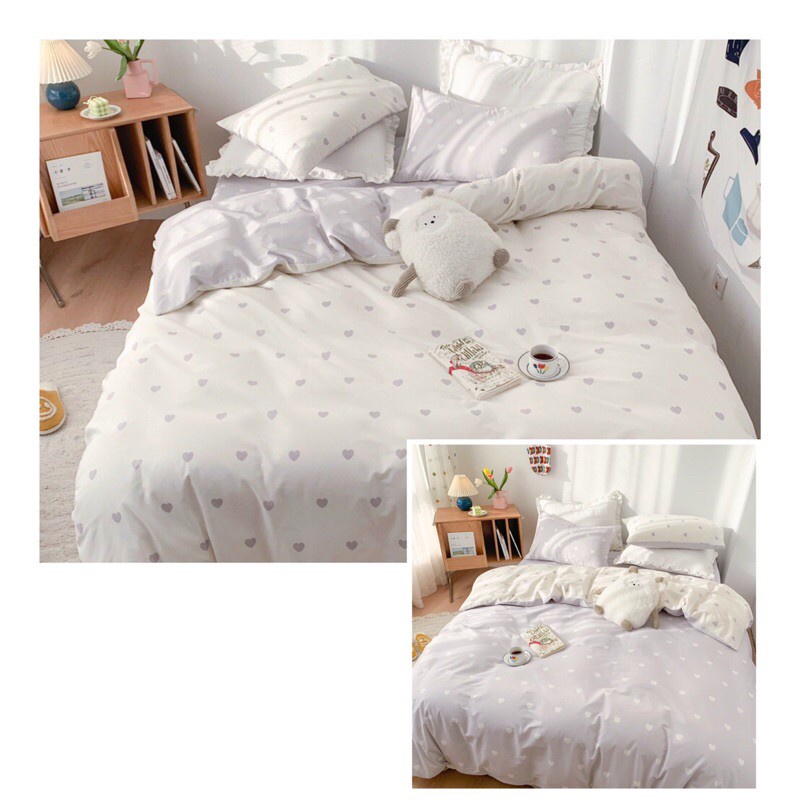 Chăn Ga Gối Đệm ❤️ cotton poly 4 món đủ size đệm họa tiết trái tim miễn phí bo chun nhập khẩu hàn quốc Mượt Decor