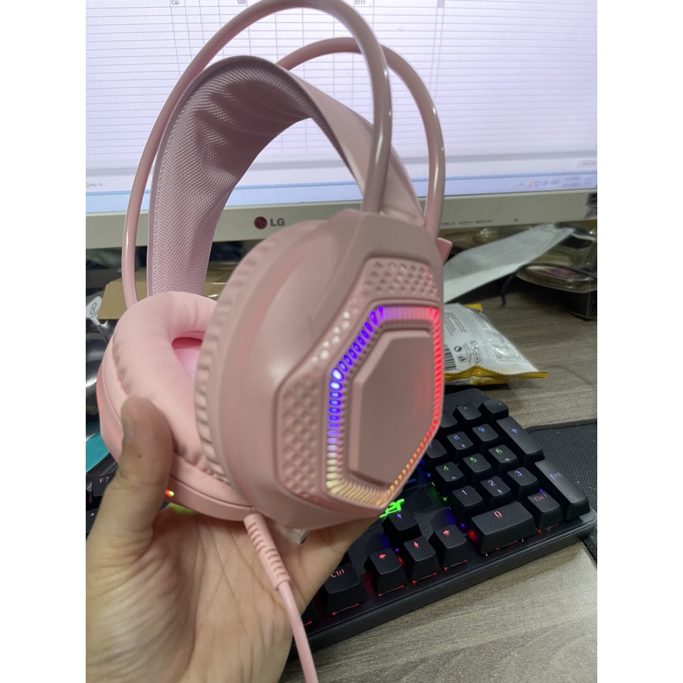 Tai Nghe Gaming Màu Hồng, Đen- Có Đèn Led Và Mic Cho Pc / Laptop - Full Box, Mới 100%