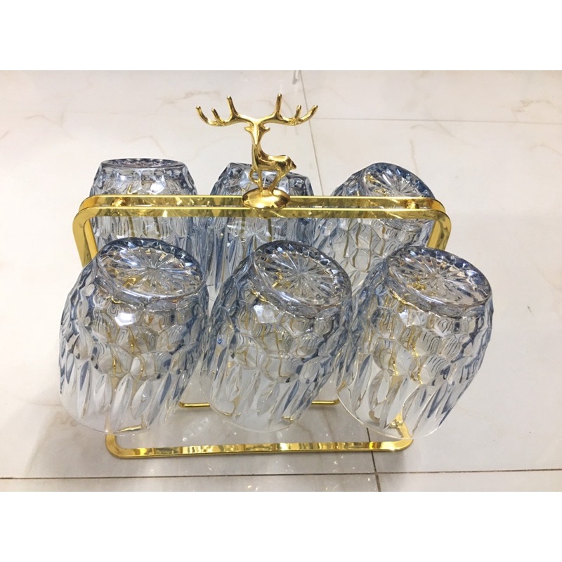 Bộ 6 cốc ong xanh kèm bình và giá úp đầu hươu 🌸🌸🌸