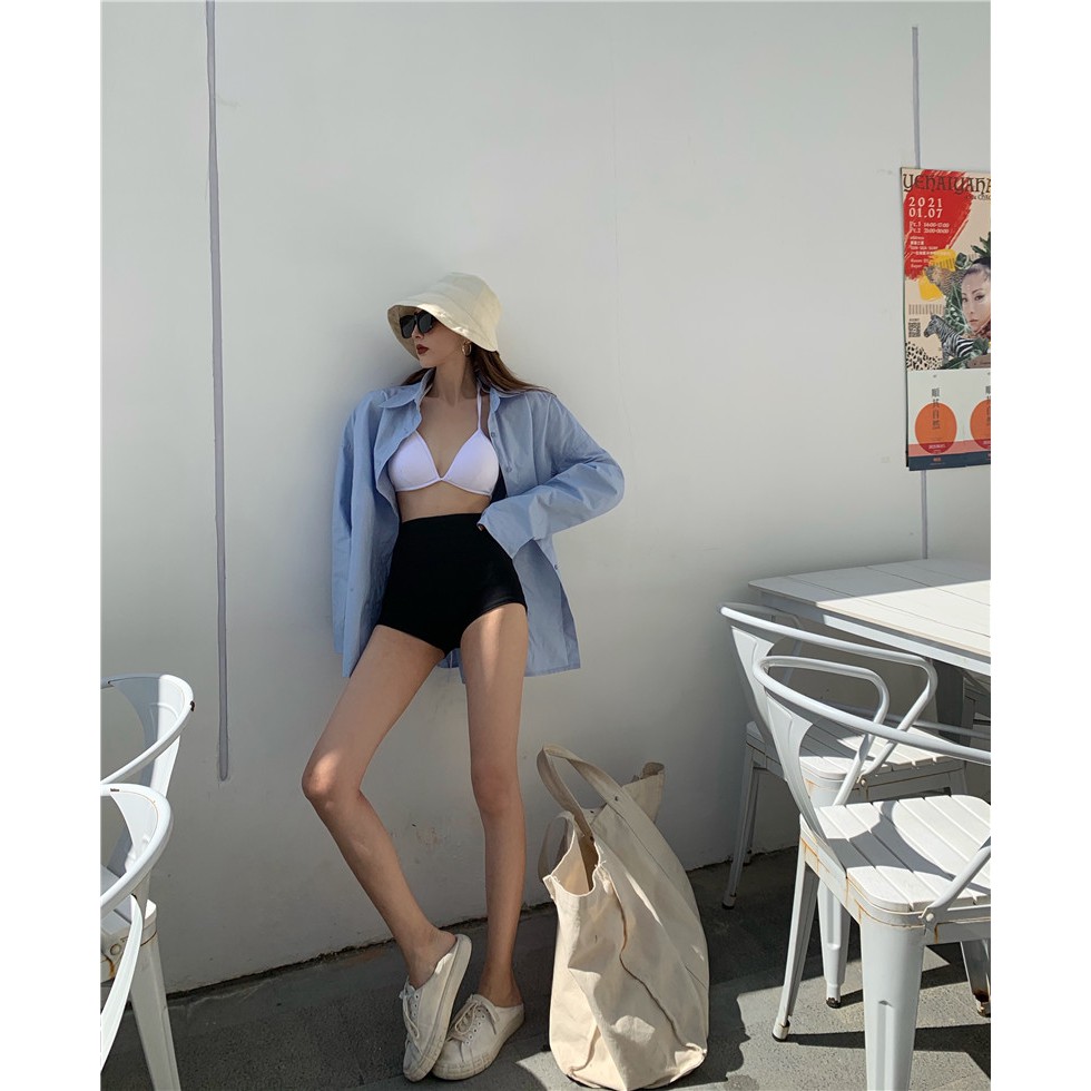 Quần Short Đen Ôm Hông Thoải Mái Phong Cách Retro