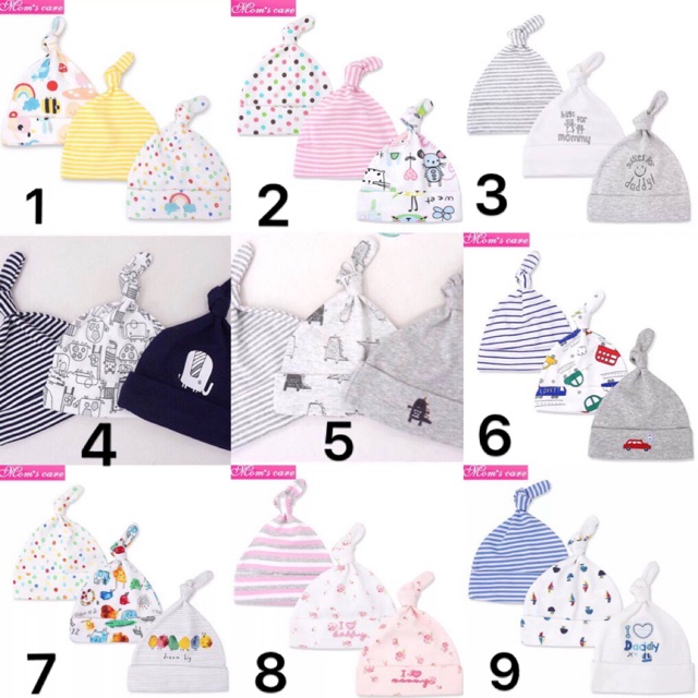 Set 3 Mũ sơ sinh Mom Care 1-6M Siêu Đáng Yêu