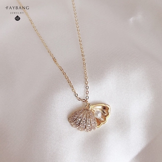 FAYBANG Korean Choker Necklace for Woman Fashion Accessories Pearl Shell Crystal Pendant Gold Plated Chain for Gift