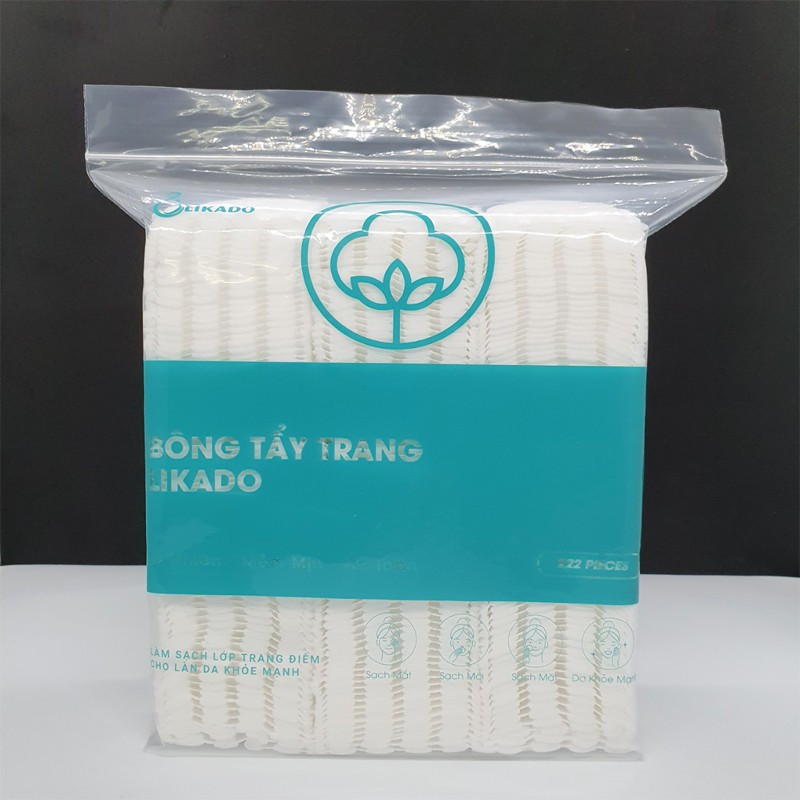 [LIKADO] Bông tẩy trang Likado 3 lớp chất liệu cotton túi 222 miếng dày dặn (1 túi)