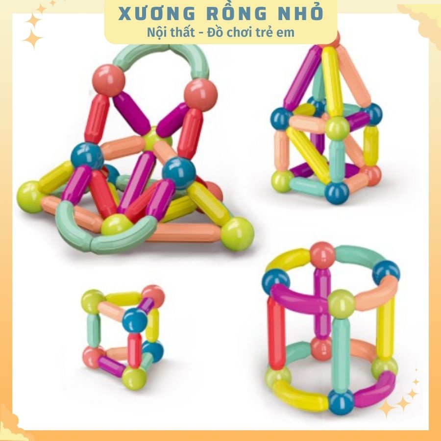 Bộ Xếp hình nam châm 64 chi tiết, đồ chơi xếp hình phát triển trí thông minh cho bé