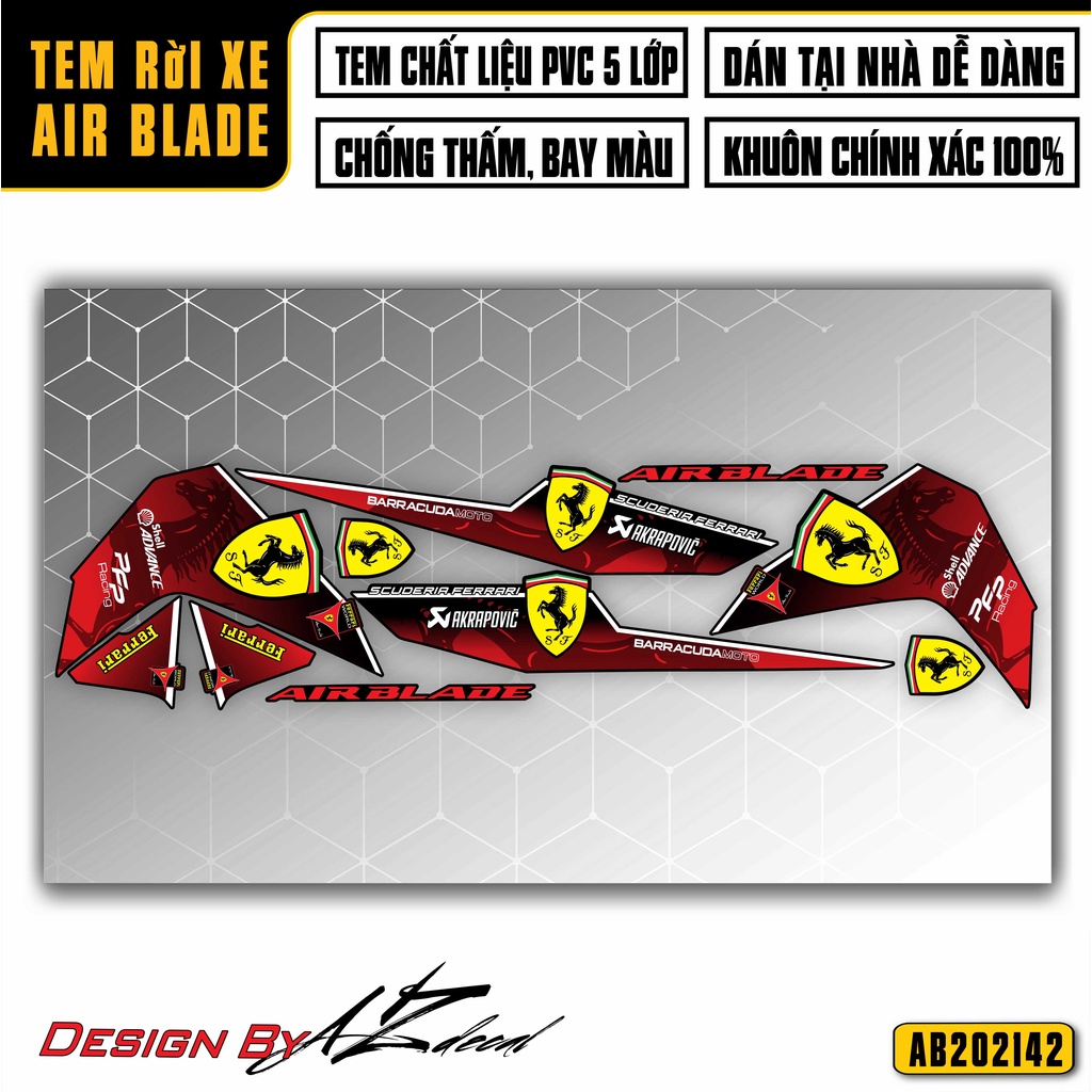 Tem Rời Dán Xe Air Blade Mẫu Ferari Cực Chất | AB42 | Decal Chế Dán Xe Máy AB Chống Nước, Bền Màu