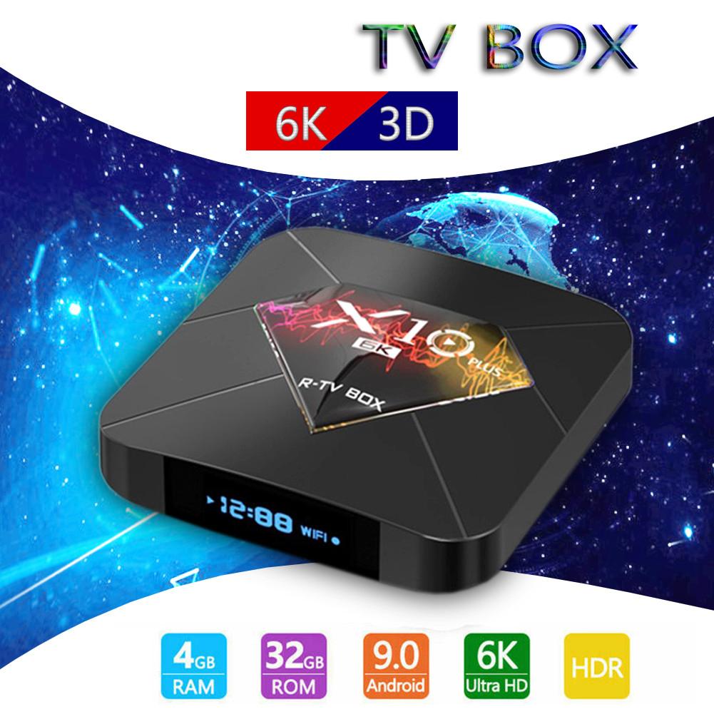 X10 PLUS Android 9.0 Smart TV Box Allwinner H6 UHD 2.4G WiFi H.265 VP9 LCD Display Media Player