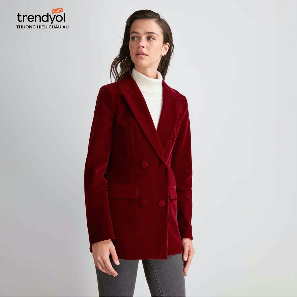 Áo blazer vest nhung đỏ nhập khẩu Châu Âu hàng hiệu cao cấp chính hãng