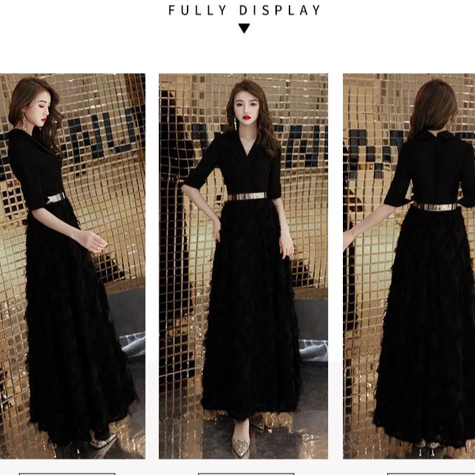 [ẢNH THẬT] Đầm váy dạ hội dự tiệc dài lông công nịt eo cổ V bigsize màu đỏ đen | BigBuy360 - bigbuy360.vn