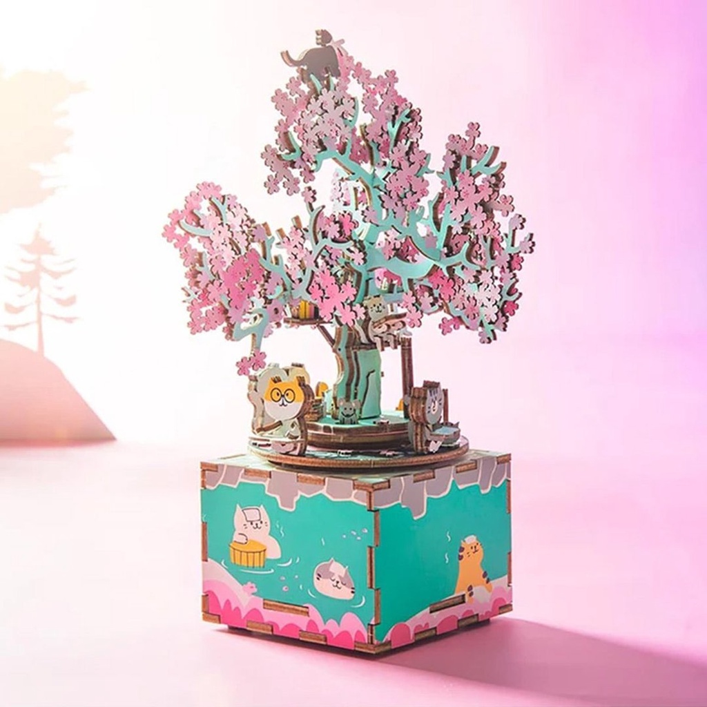 Đồ chơi gỗ thông minh trẻ em, Hộp Nhạc Gỗ Lắp Ráp Mô Hình 3D DIY-Cherry Blossom Tree Robotime - Quà tặng sinh nhật giáng