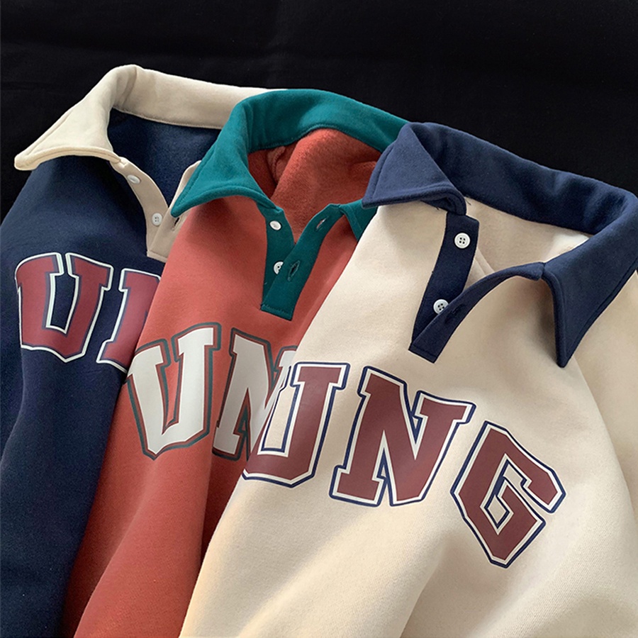 Áo Sweater Unisex Tay Dài U-N-G Form Rộng Vải Nỉ Bông Cổ Polo Phong Cách Ulzzang