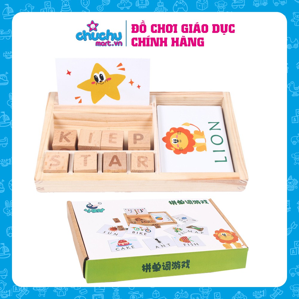 Flash Card học từ vựng tiếng anh bằng khối gỗ kèm khung