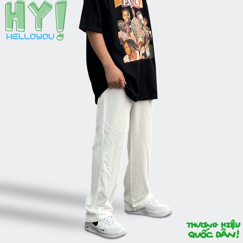 Quần Dài Ống Rộng Unisex Helloyou Vải Da Cá Trơn Phong Cách Hàn Quốc, Quần dài nỉ trơn mát mẻ