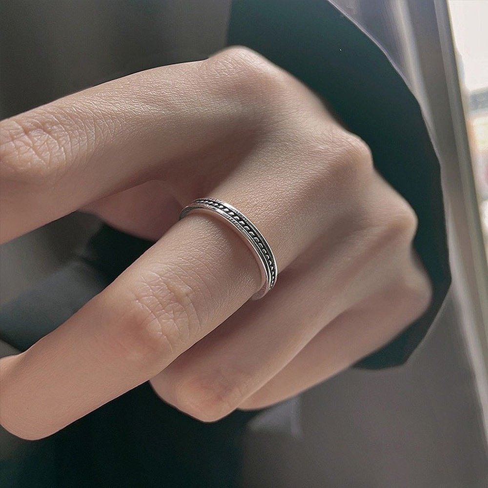 Nhẫn Bạc S925 Họa Tiết Chấm Bi Phong Cách Retro Hàn Quốc Đơn Giản Cho Nam Nữ