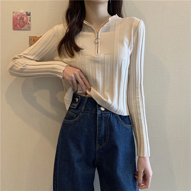 Áo sweater IELGY dệt kim cổ chữ V dáng ôm màu sắc trẻ trung sành điệu