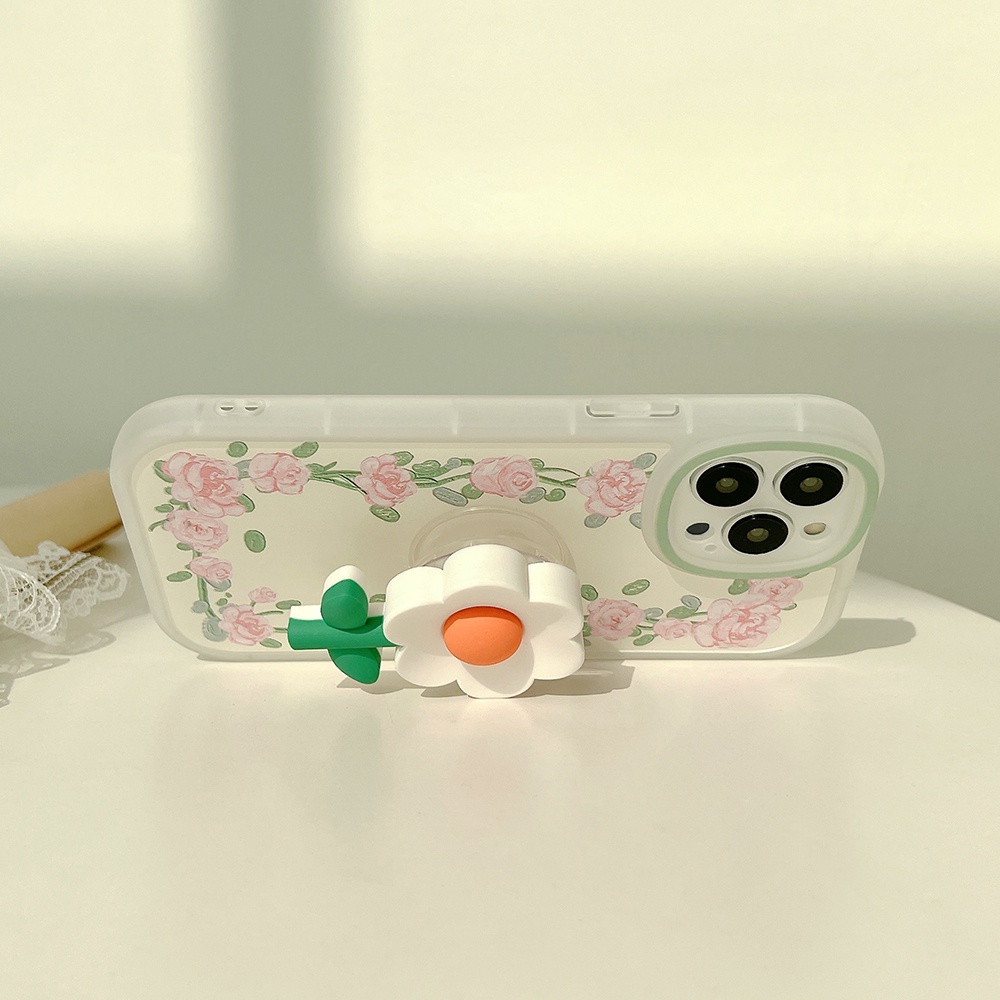 Ốp Điện Thoại TPU Mềm Chống Sốc Chống Dơ In Họa Tiết Hoa Hồng 3D Có Giá Đỡ Cho IPhone 14 13 12 11 Pro Max XS XR 8 7 Plus