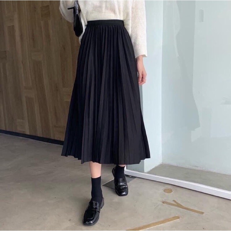 Chân váy midi cạp chun ko